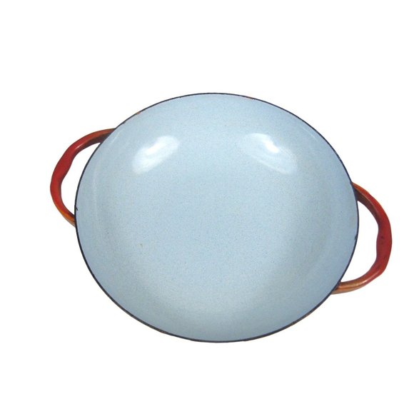 Set of 3 MCM Enamel Nesting Sauté Pans Orange Mid Century Modern CHIPS - Picture 9 of 13